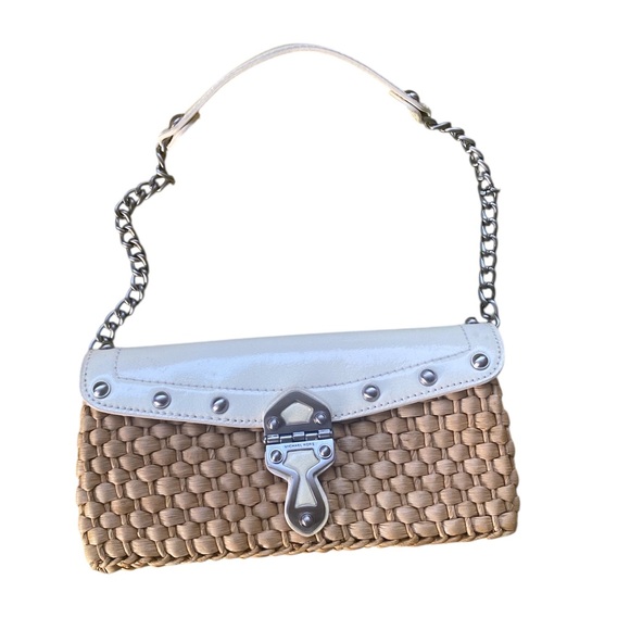 Michael Kors Tan and White Woven Shoulder Bag GUC - Picture 1 of 10